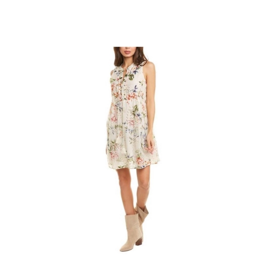 Johnny Was Jade Caprice Lace Up Embroidered Floral Silk Blend Mini Dress Size XS